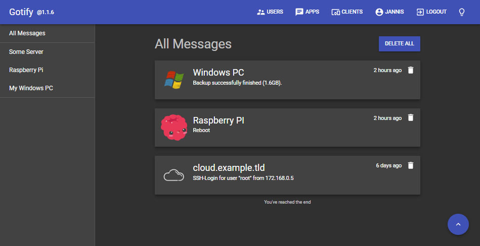 Gotify Web-UI 界面
